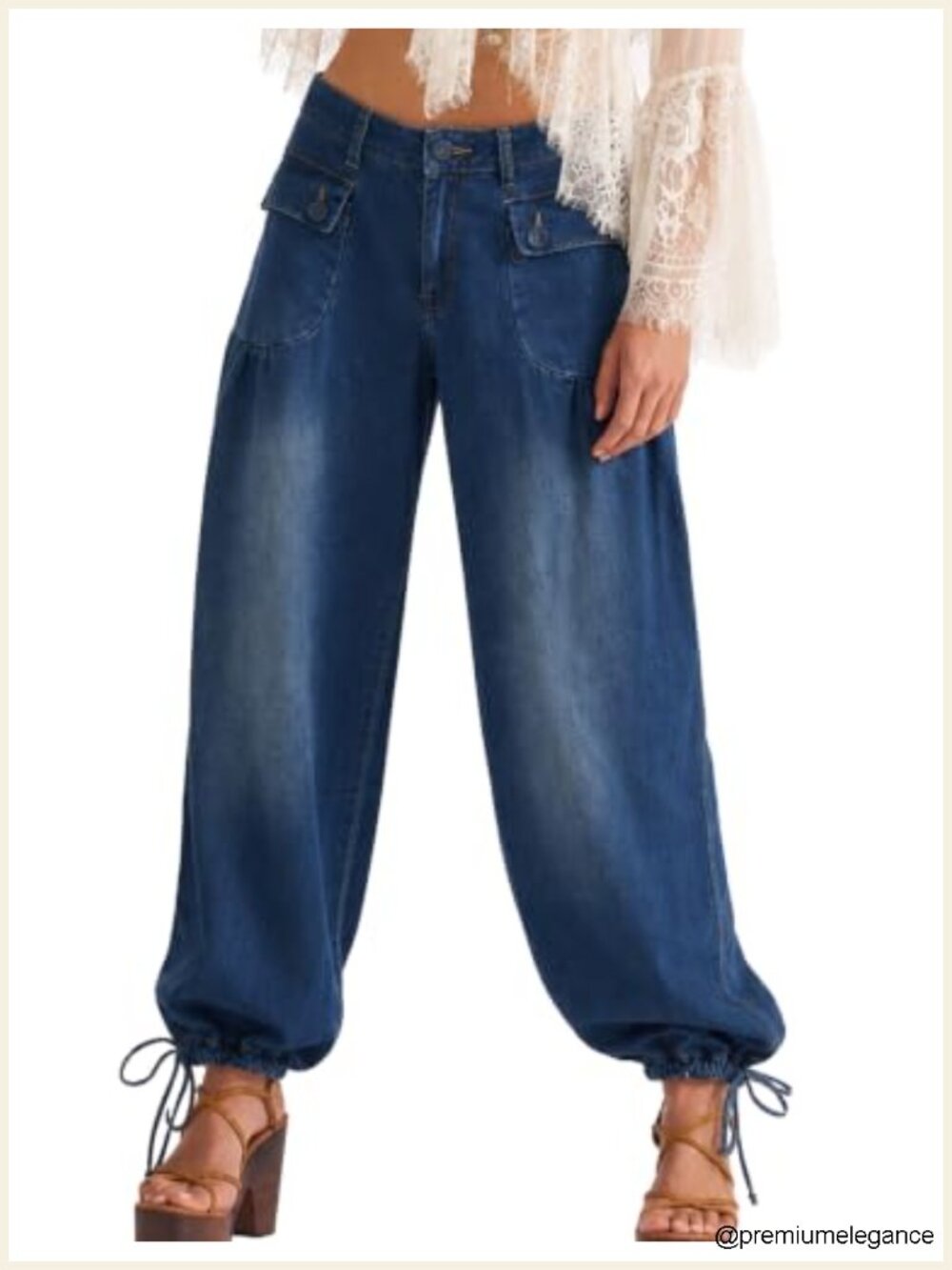 Wide Leg Barrel Denim Jeans Mid Rise Ankle Stretchy with Pockets